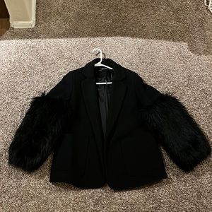Zara Black Pea Coat with Fur Sleeves